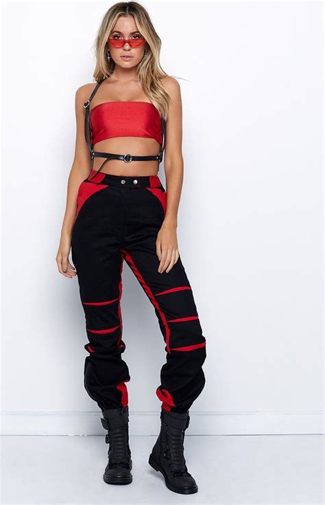 black and red rave outfit